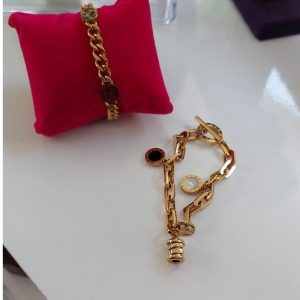 Çelik Gold Bileklik Kombin Siyah Taş