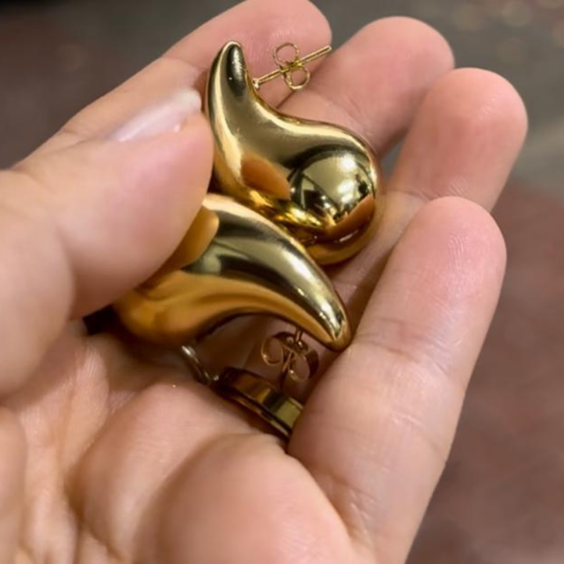 Damla Küpe Gold Çelik Büyük