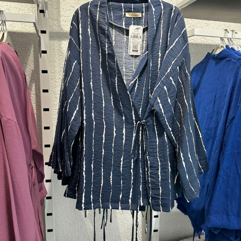 Kimono Yandan Bağlamalı Lacivert - Görsel 6