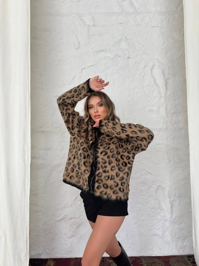 Leopar Midi Triko Hırka