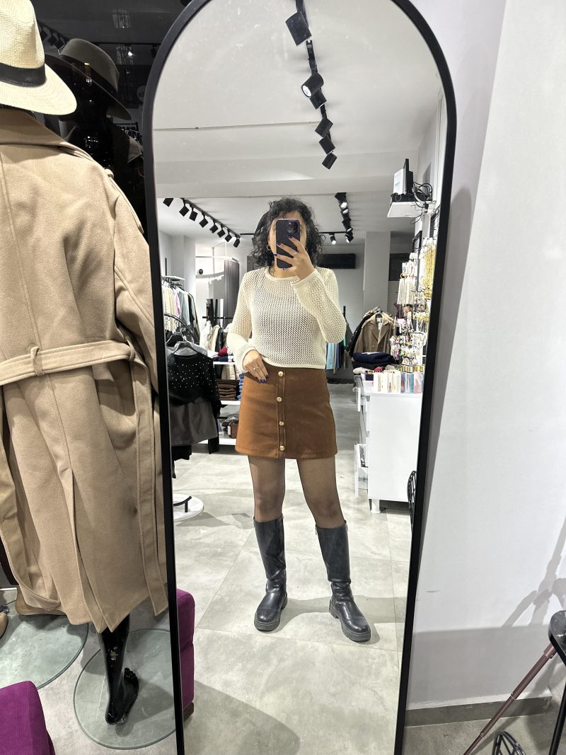 Mini Kaşe Kumaş Gold Düğmeli Etek - Görsel 8