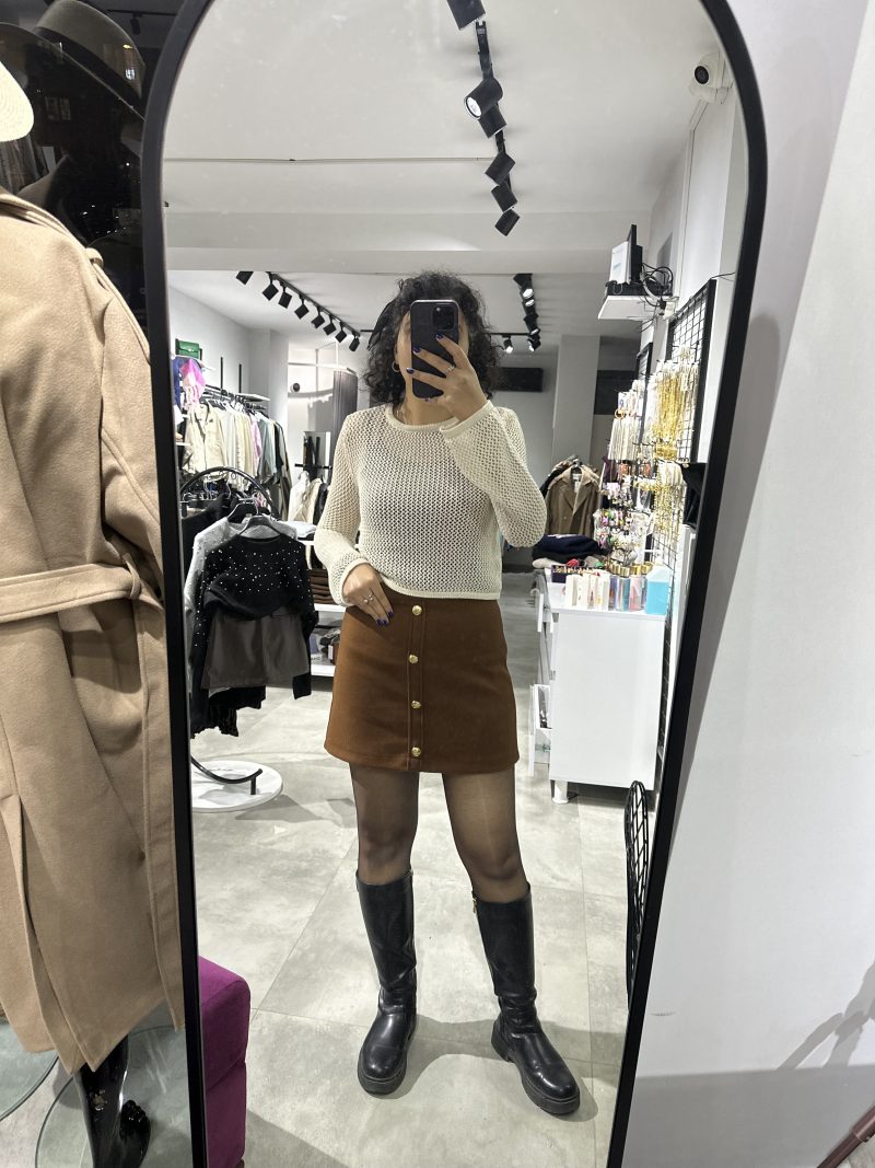 Mini Kaşe Kumaş Gold Düğmeli Etek - Görsel 6