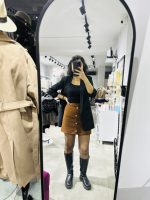 Mini Kaşe Kumaş Gold Düğmeli Etek
