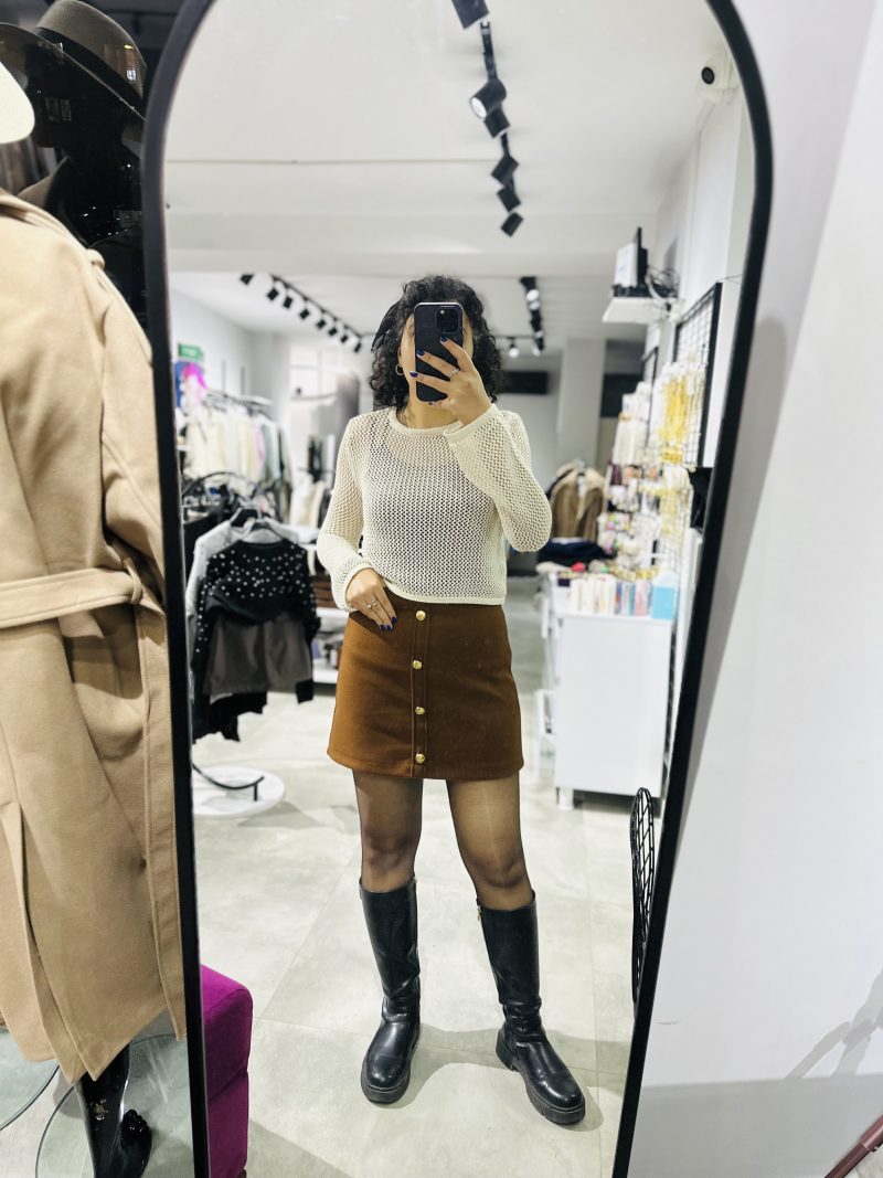 Mini Kaşe Kumaş Gold Düğmeli Etek - Görsel 7