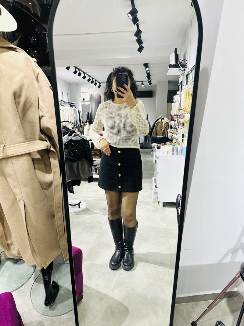 Mini Kaşe Kumaş Gold Düğmeli Etek - Görsel 5