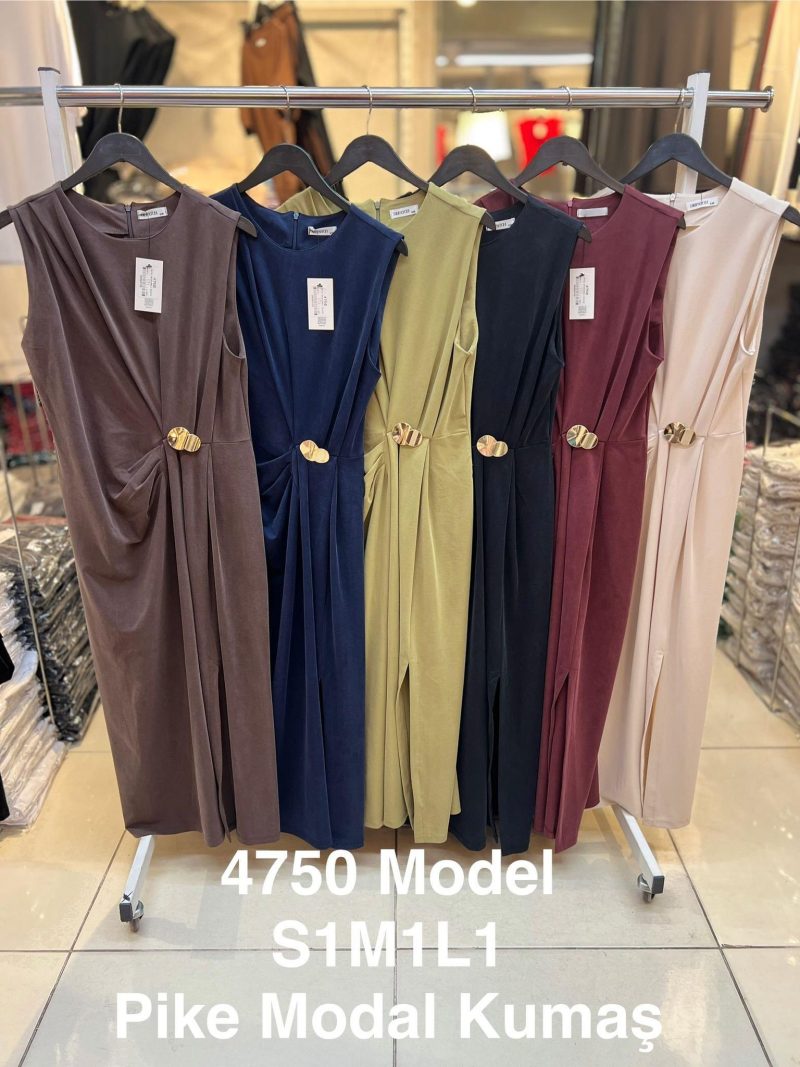 Modal Elbise Tokalı Yırtmaçlı Elbise - Görsel 5