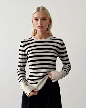 TRİKO KAZAK ÇİZGİLİ EKRU